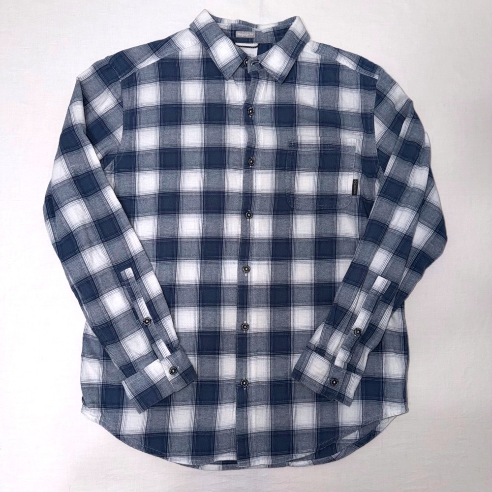 Columbia Shirt Mens M Blue White Plaid Flannel Long Sleeve Button Front Regular